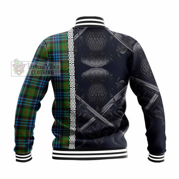 Newlands Tartan Baseball Jacket with Family Crest Cross Sword Thistle Celtic Vibes - Tartan Vibes Clothing