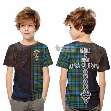 Newlands Tartan Family Crest Kid T-Shirt Alba Gu Brath Be Brave Lion Ancient Style - Tartan Vibes Clothing