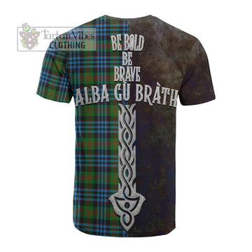 Newlands Tartan Family Crest Cotton T-shirt Alba Gu Brath Be Brave Lion Ancient Style - Tartan Vibes Clothing