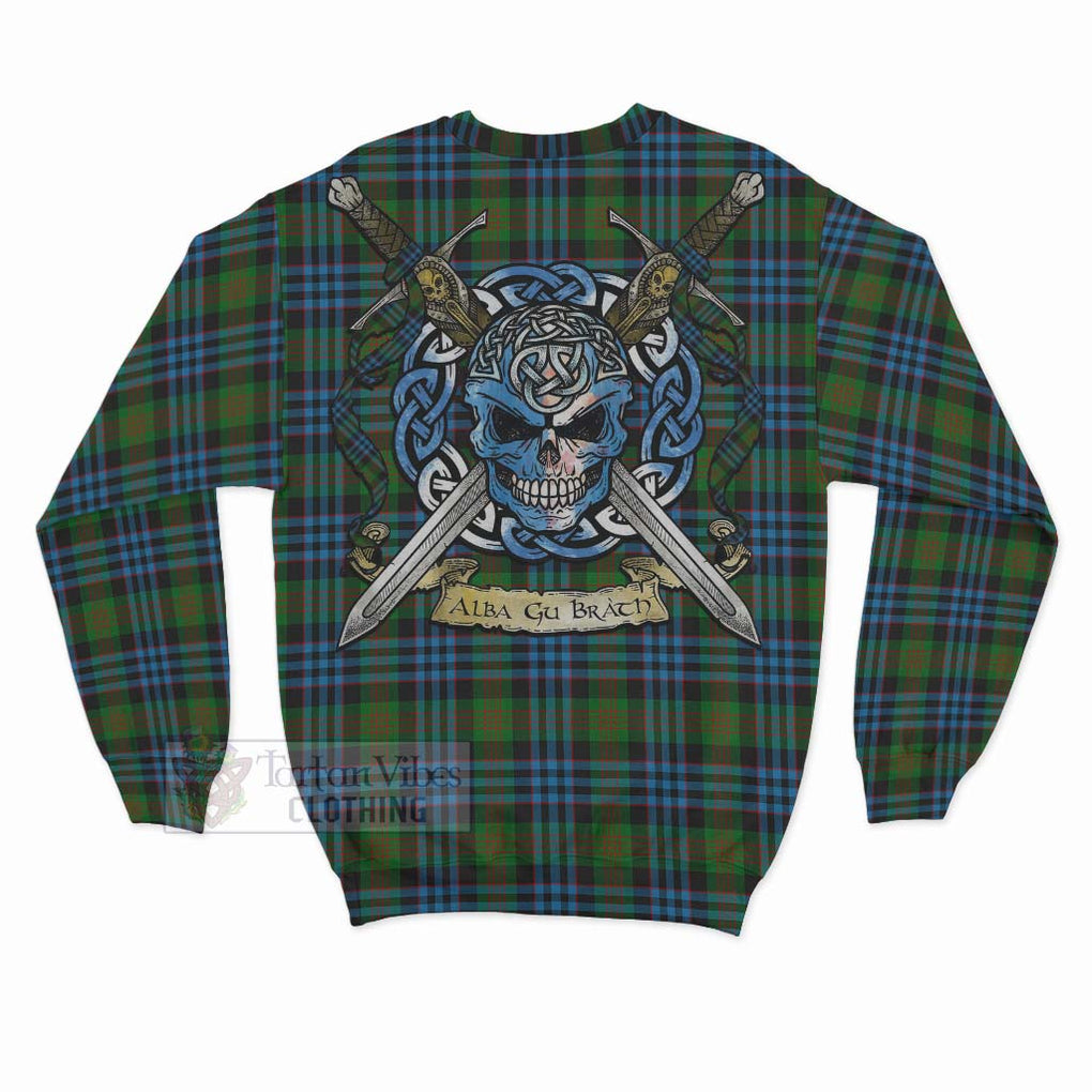 Tartan Vibes Clothing Newlands Tartan Sweatshirt with Family Crest Celtic Skull Style