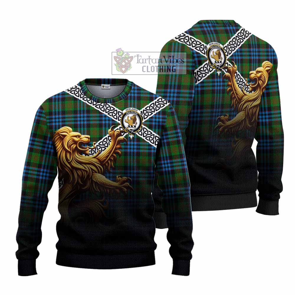 Newlands Crest Tartan Knitted Sweater with Golden Lion Emblem Celtic Style - Tartan Vibes Clothing
