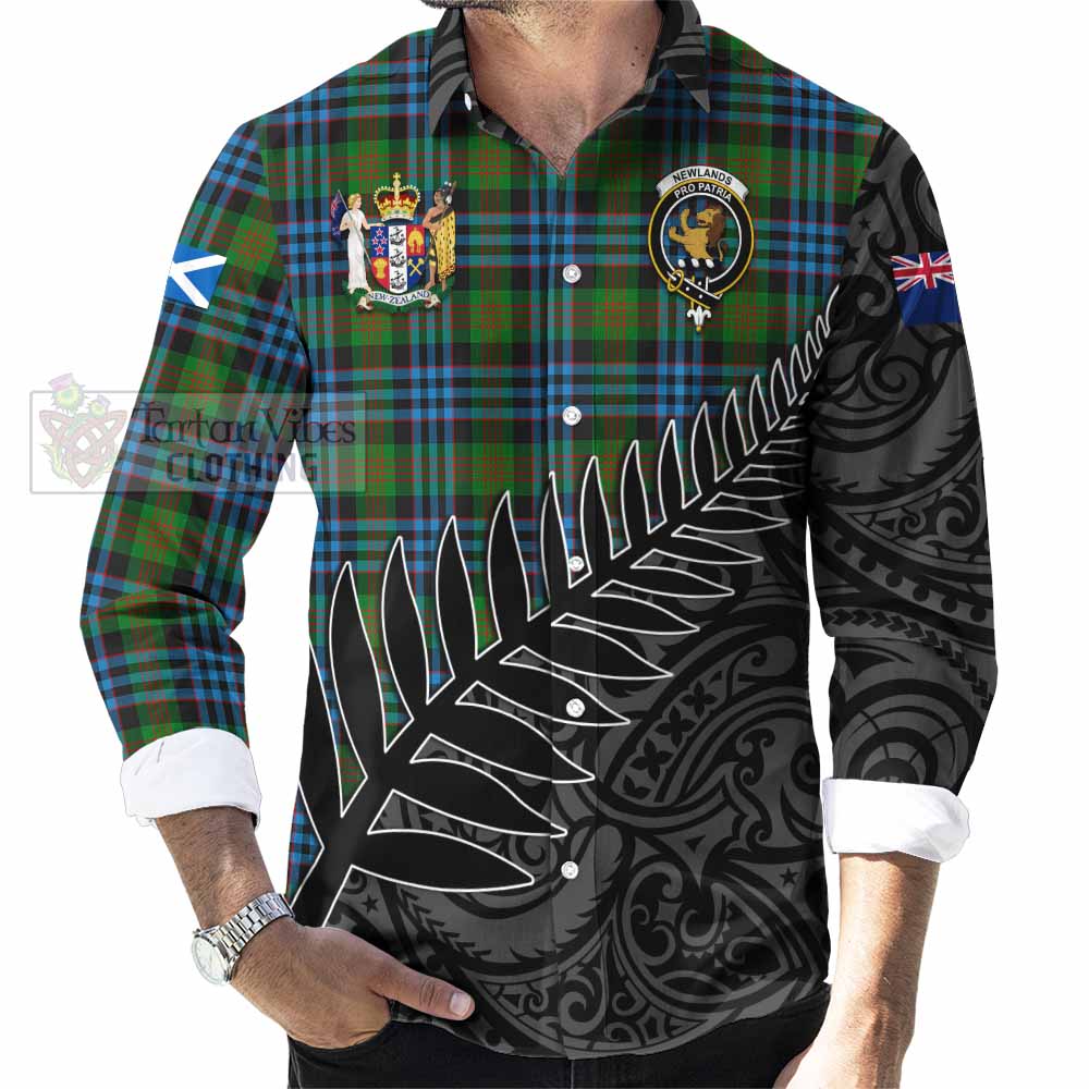 Tartan Vibes Clothing Newlands Crest Tartan Long Sleeve Button Shirt with New Zealand Silver Fern Half Style