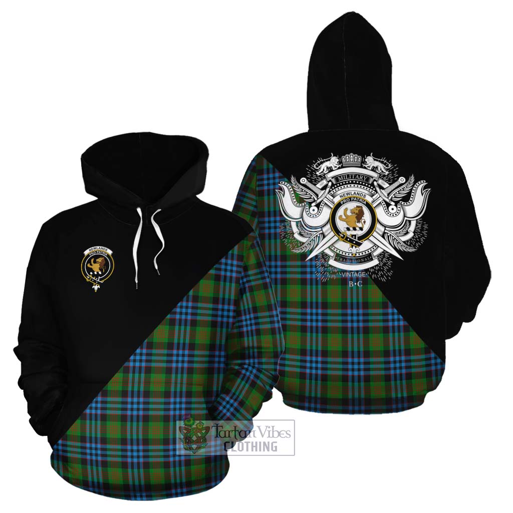 Tartan Vibes Clothing Newlands Tartan Cotton Hoodie with Family Crest and Military Logo Style