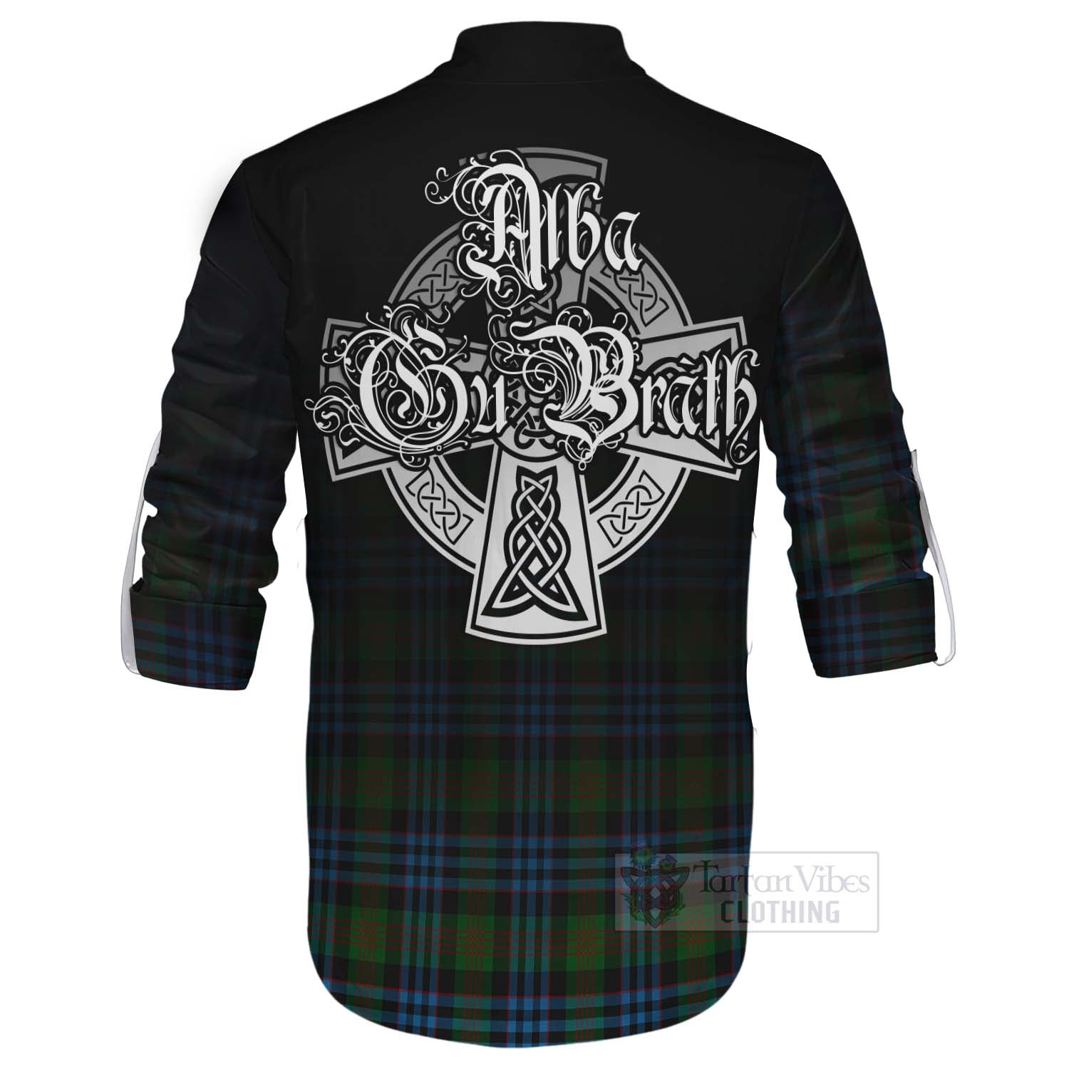 Tartan Vibes Clothing Newlands Tartan Ghillie Kilt Shirt Featuring Alba Gu Brath Family Crest Celtic Inspired