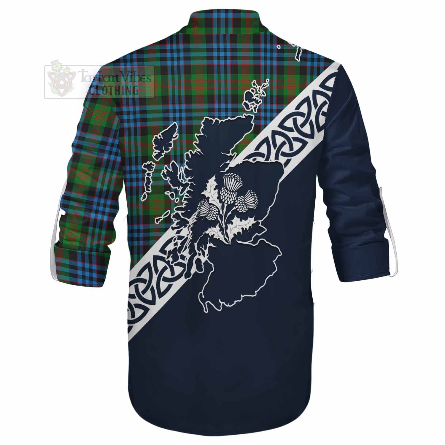 Tartan Vibes Clothing Newlands Tartan Ghillie Kilt Shirt Featuring Thistle and Scotland Map