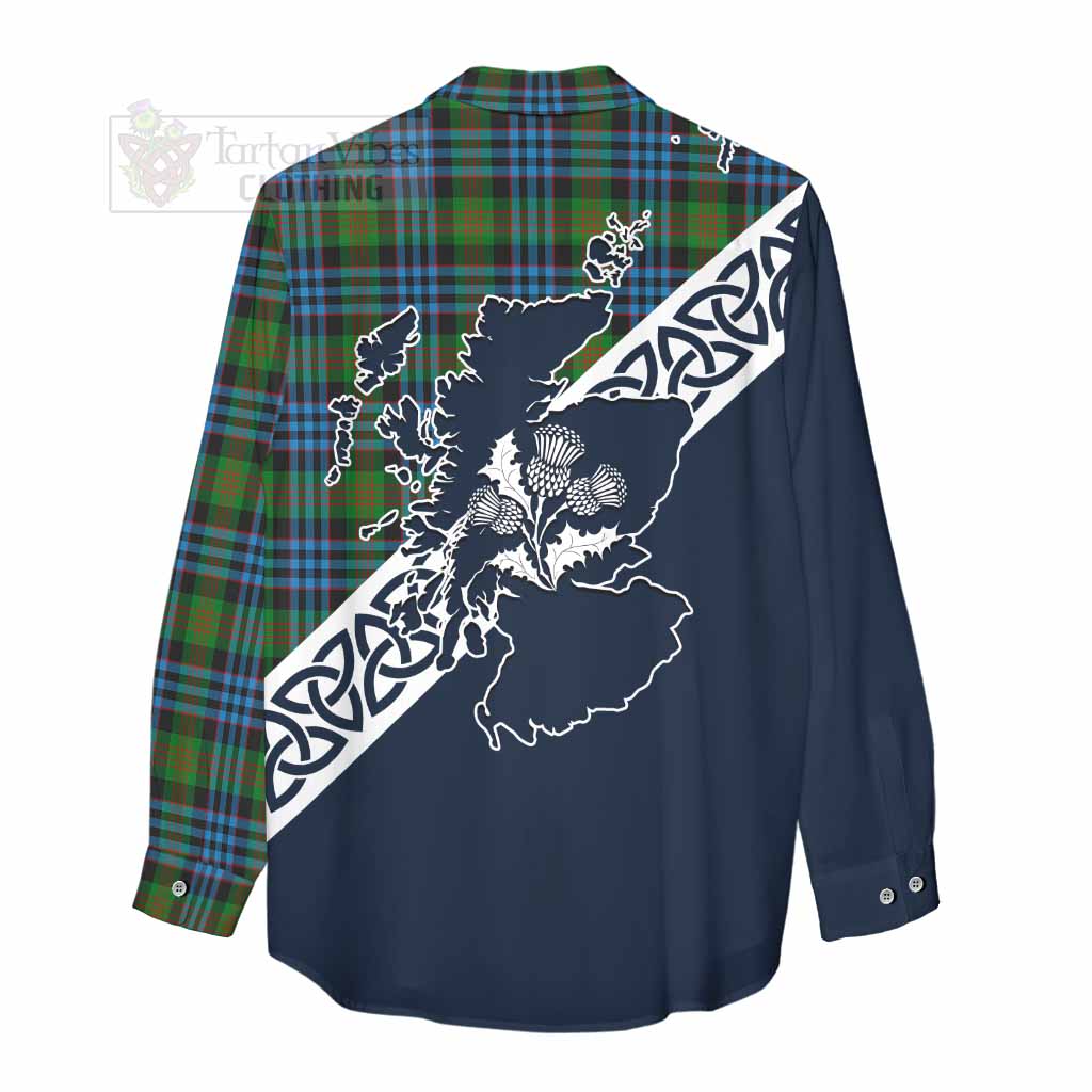 Tartan Vibes Clothing Newlands Tartan Women's Casual Shirt Featuring Thistle and Scotland Map