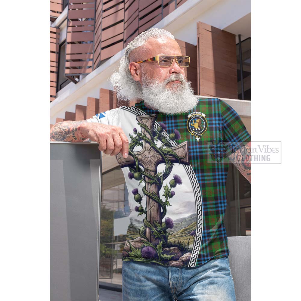 Tartan Vibes Clothing Newlands Tartan Cotton T-shirt with Family Crest and St. Andrew's Cross Accented by Thistle Vines