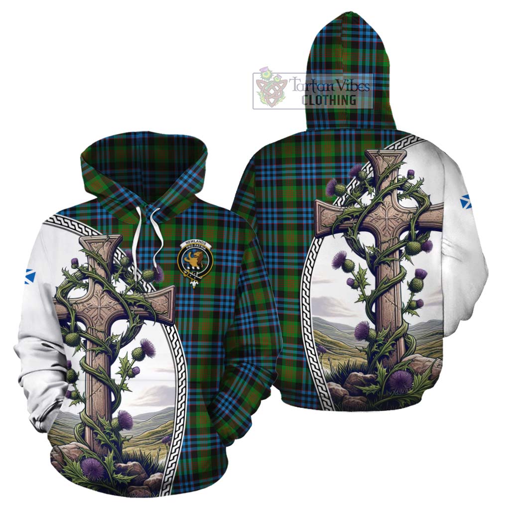 Tartan Vibes Clothing Newlands Tartan Cotton Hoodie with Family Crest and St. Andrew's Cross Accented by Thistle Vines