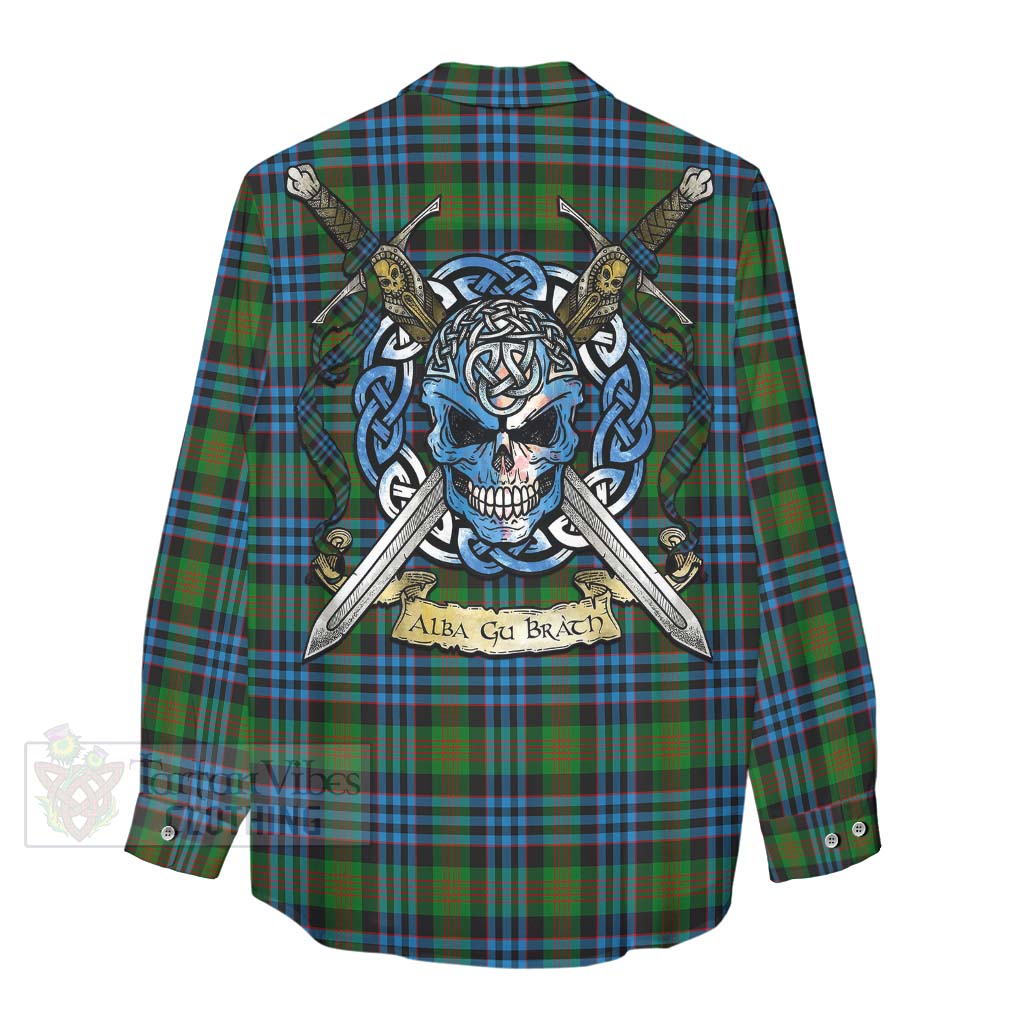 Tartan Vibes Clothing Newlands Tartan Women's Casual Shirt with Family Crest Celtic Skull Style