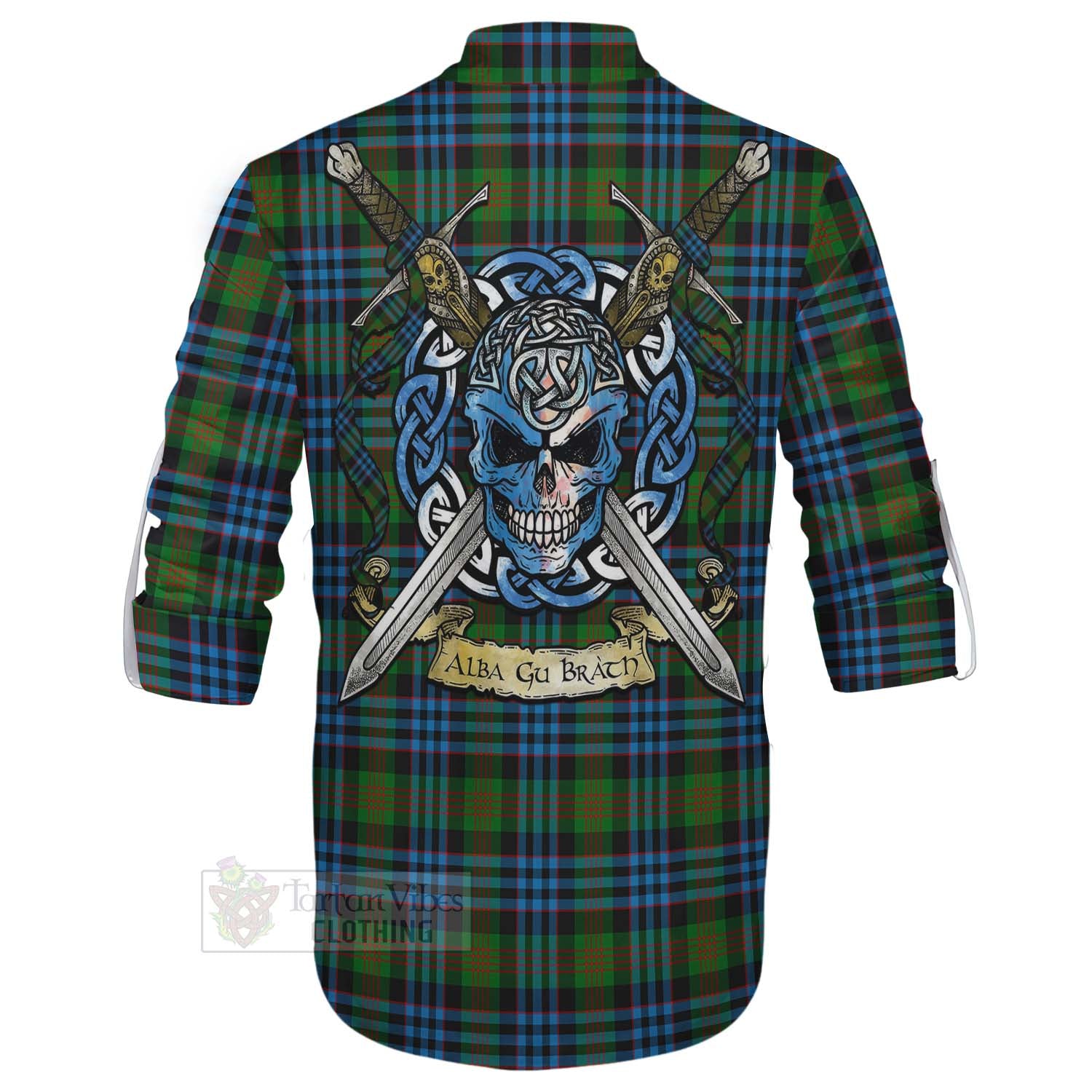 Tartan Vibes Clothing Newlands Tartan Ghillie Kilt Shirt with Family Crest Celtic Skull Style