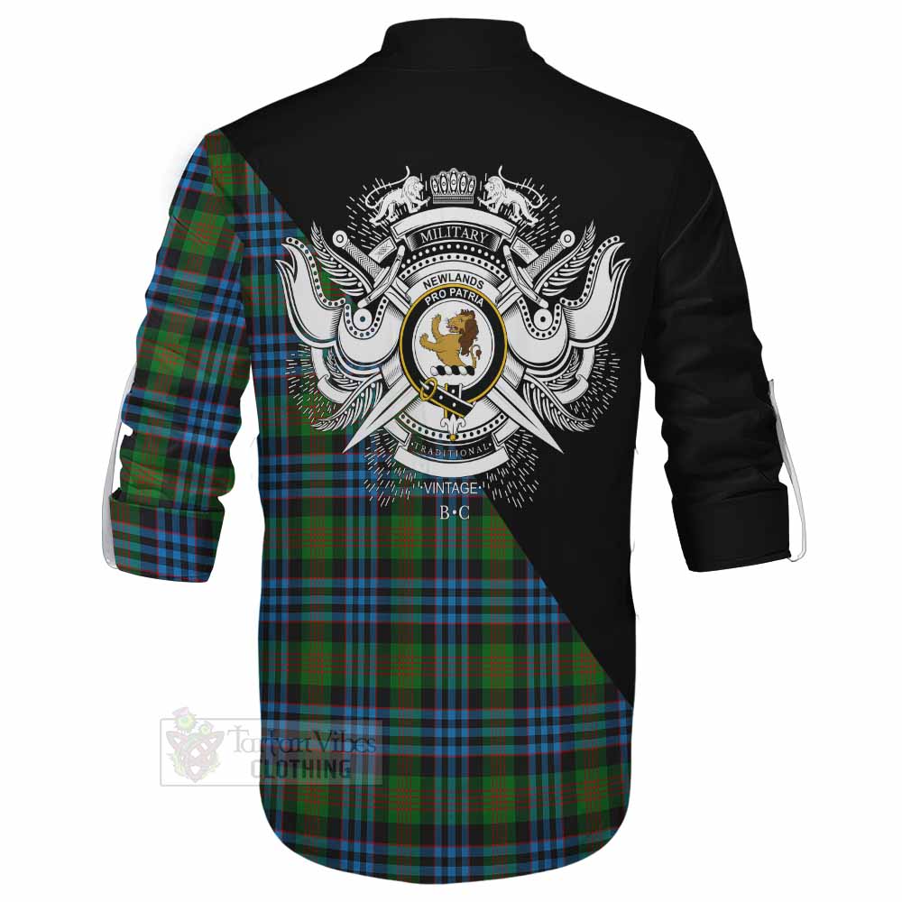 Tartan Vibes Clothing Newlands Tartan Ghillie Kilt Shirt with Family Crest and Military Logo Style