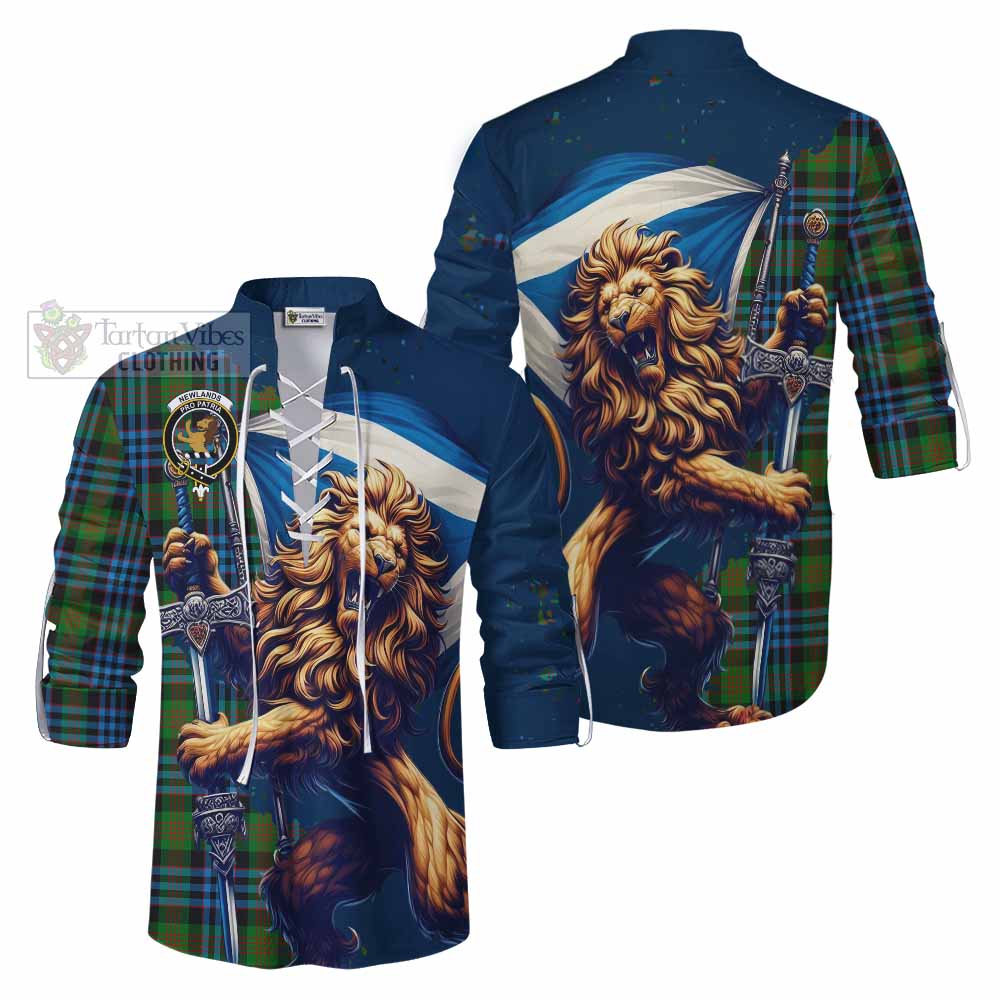 Tartan Vibes Clothing Newlands Tartan Family Crest Ghillie Kilt Shirt with Scottish Majestic Lion