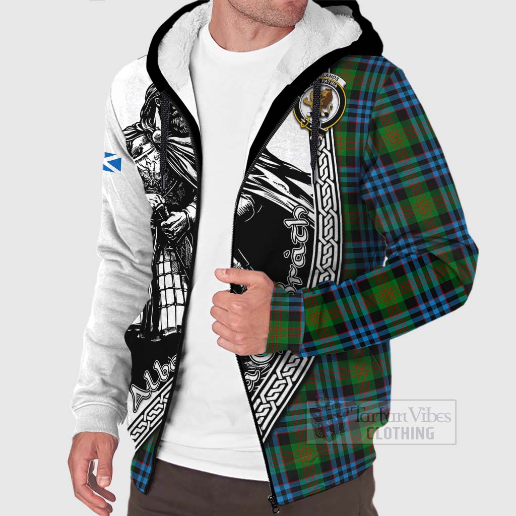 Tartan Vibes Clothing Newlands Tartan Clan Crest Sherpa Hoodie with Highlander Warrior Celtic Style