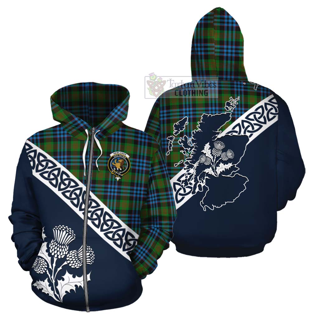 Tartan Vibes Clothing Newlands Tartan Cotton Hoodie Featuring Thistle and Scotland Map