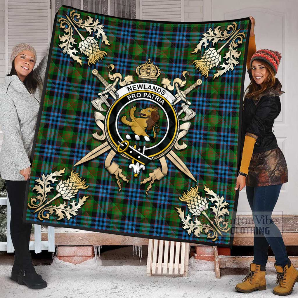 Tartan Vibes Clothing Newlands Tartan Quilt with Family Crest and Scottish Golden Courage Shield