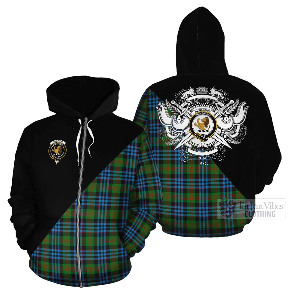 Tartan Vibes Clothing Newlands Tartan Cotton Hoodie with Family Crest and Military Logo Style