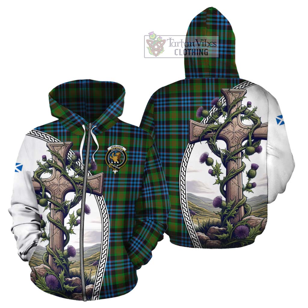 Tartan Vibes Clothing Newlands Tartan Cotton Hoodie with Family Crest and St. Andrew's Cross Accented by Thistle Vines