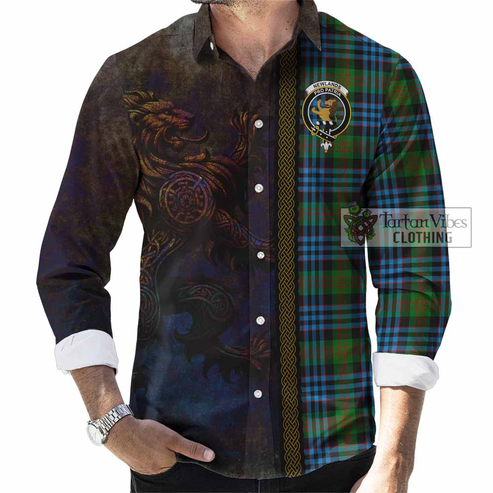 Newlands Tartan Family Crest Long Sleeve Button Shirt Alba Gu Brath Be Brave Lion Ancient Style - Tartan Vibes Clothing