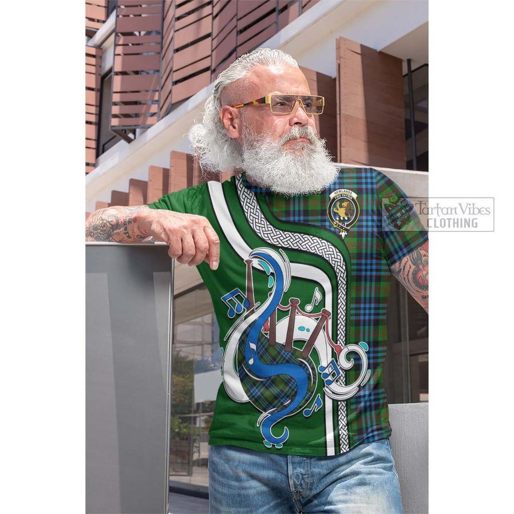 Tartan Vibes Clothing Newlands of Lauriston Tartan Cotton T-shirt with Epic Bagpipe Style