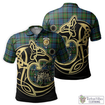 Newlands Tartan Polo Shirt with Family Crest Celtic Wolf Style