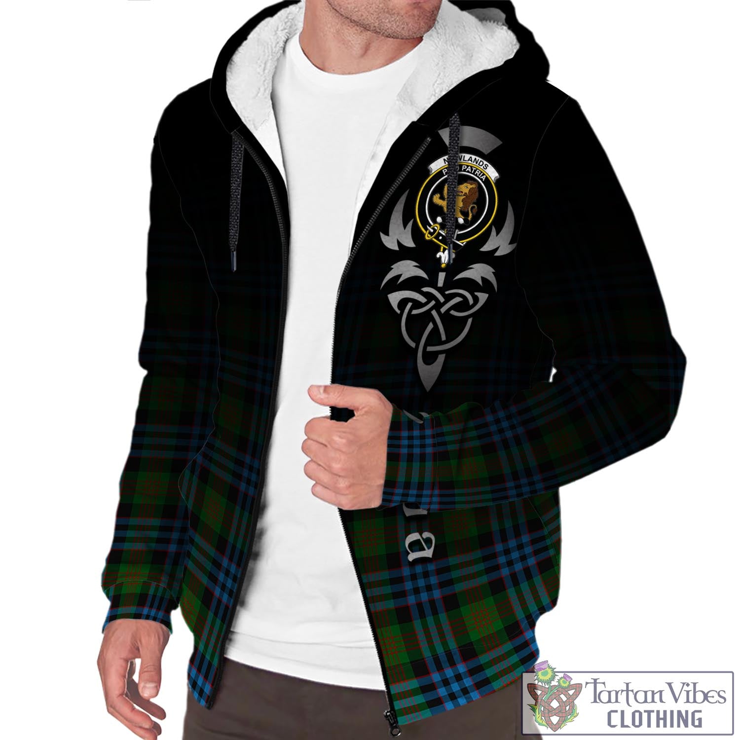 Tartan Vibes Clothing Newlands of Lauriston Tartan Sherpa Hoodie Featuring Alba Gu Brath Family Crest Celtic Inspired