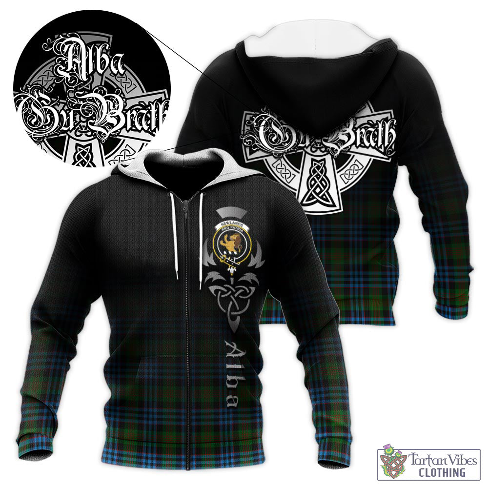 Tartan Vibes Clothing Newlands of Lauriston Tartan Knitted Hoodie Featuring Alba Gu Brath Family Crest Celtic Inspired