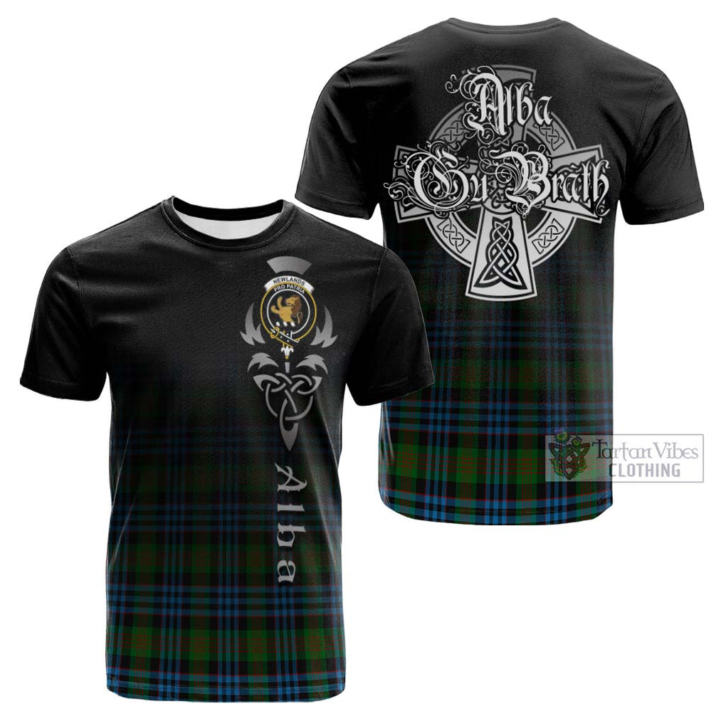 Tartan Vibes Clothing Newlands of Lauriston Tartan Cotton T-shirt Featuring Alba Gu Brath Family Crest Celtic Inspired