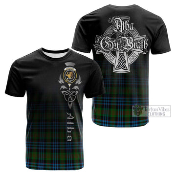 Newlands Tartan Cotton T-shirt Featuring Alba Gu Brath Family Crest Celtic Inspired