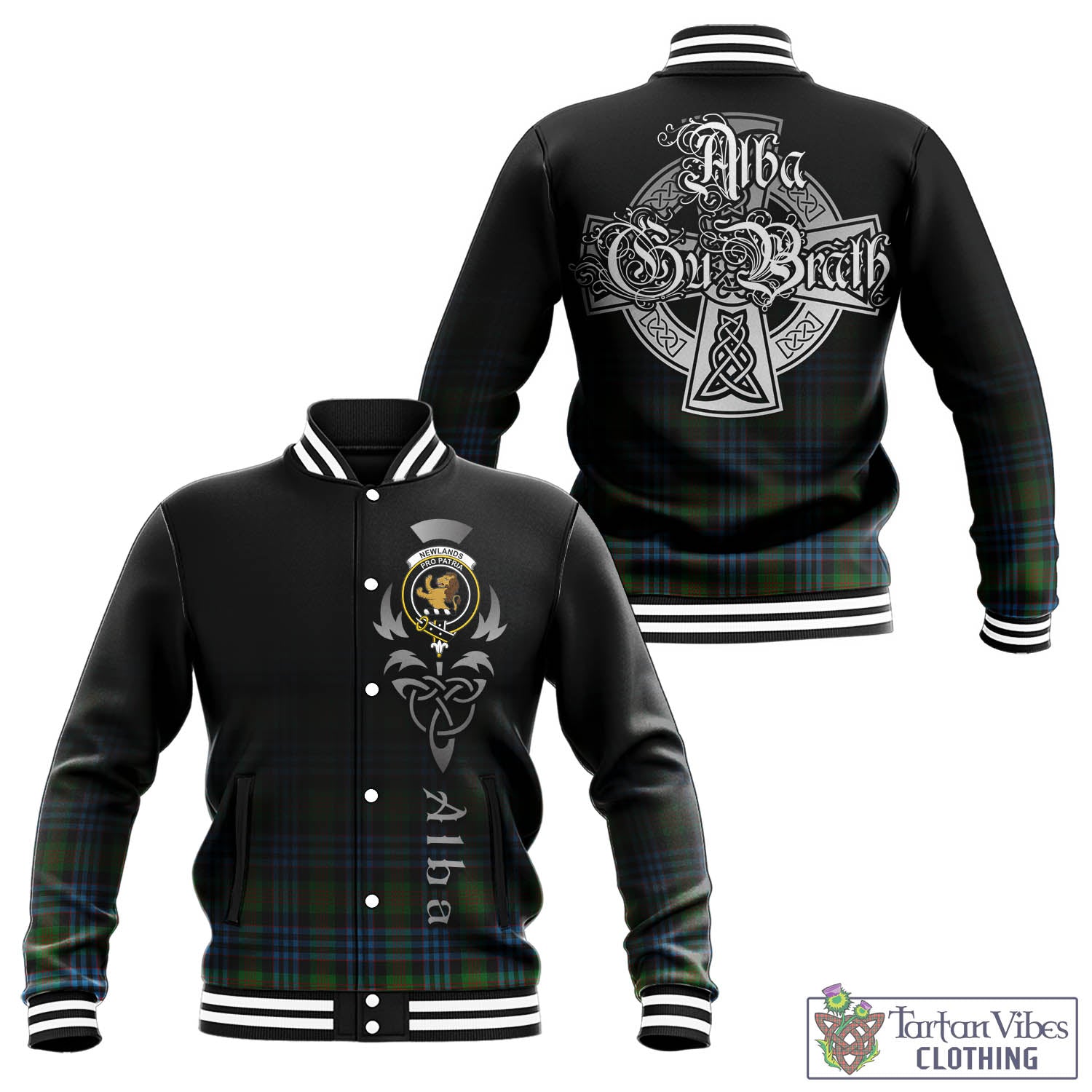 Tartan Vibes Clothing Newlands of Lauriston Tartan Baseball Jacket Featuring Alba Gu Brath Family Crest Celtic Inspired