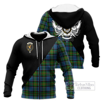 Newlands Tartan Knitted Hoodie with Family Crest and Military Logo Style