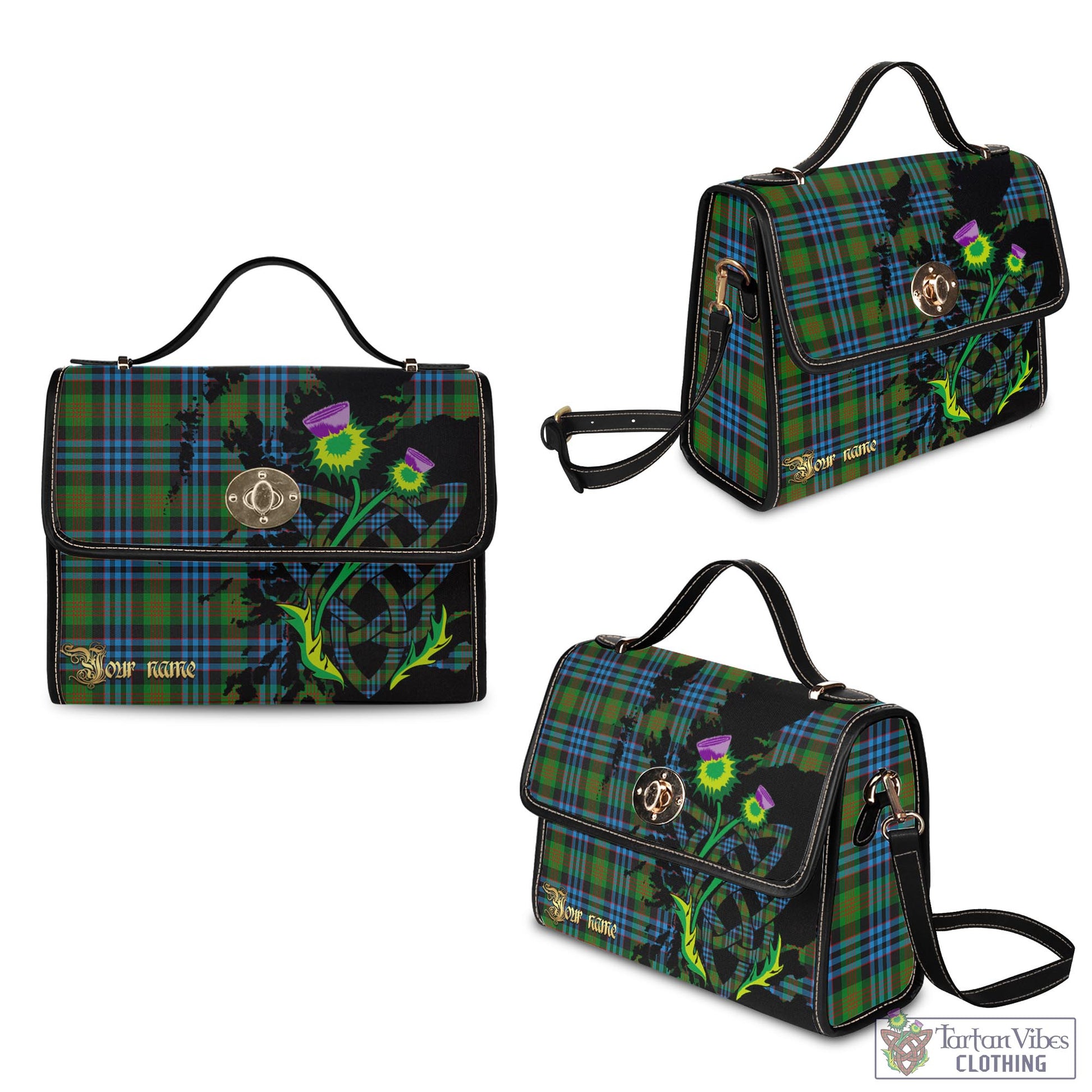 Tartan Vibes Clothing Newlands of Lauriston Tartan Waterproof Canvas Bag with Scotland Map and Thistle Celtic Accents