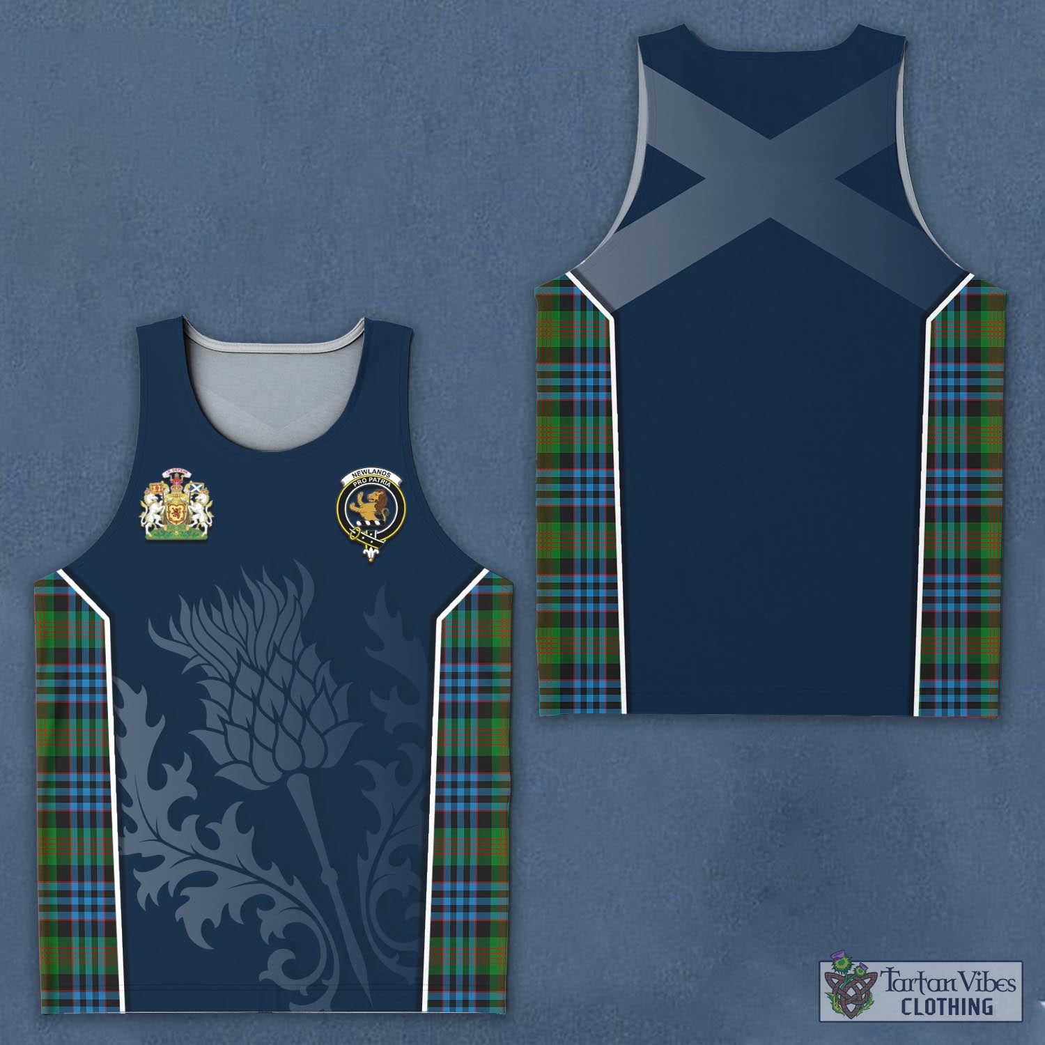 Tartan Vibes Clothing Newlands of Lauriston Tartan Men's Tanks Top with Family Crest and Scottish Thistle Vibes Sport Style