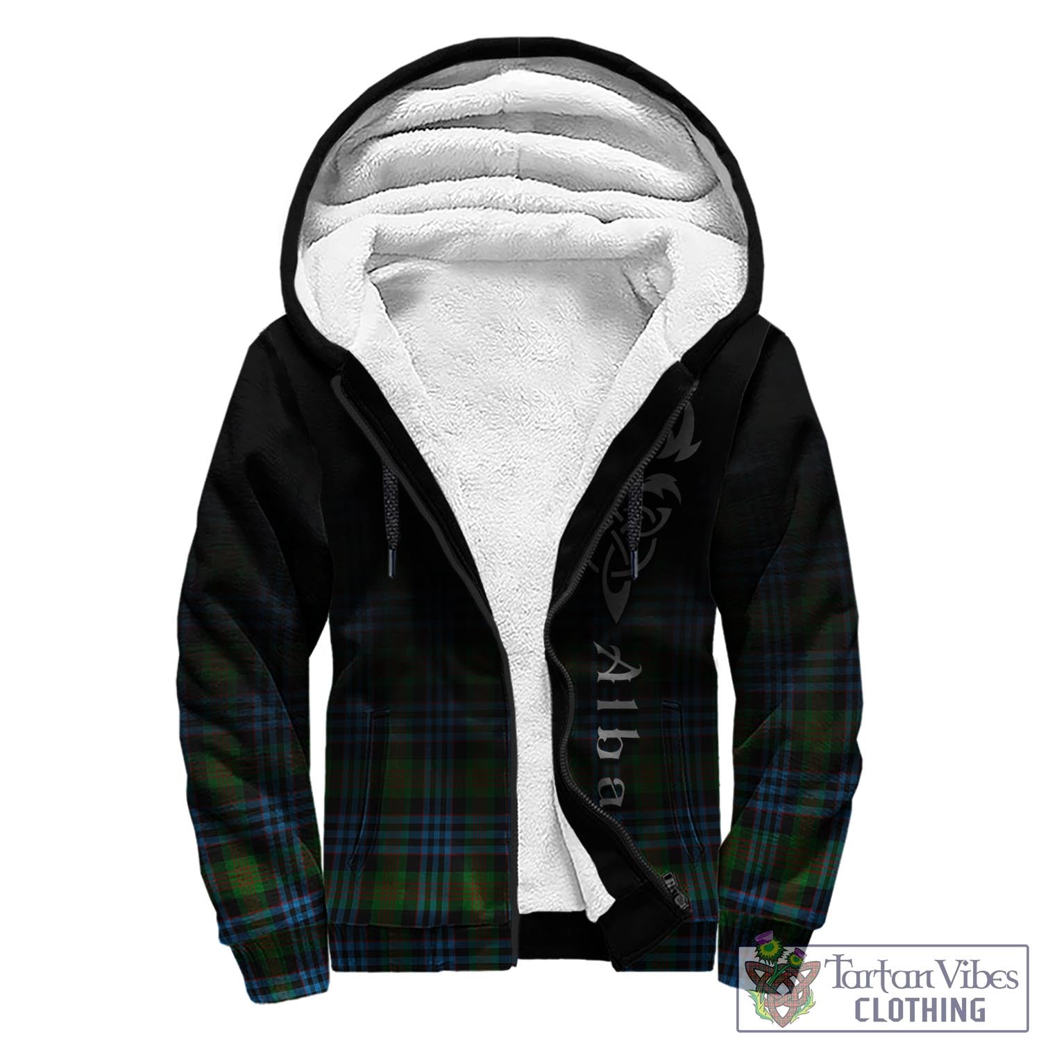 Tartan Vibes Clothing Newlands of Lauriston Tartan Sherpa Hoodie Featuring Alba Gu Brath Family Crest Celtic Inspired