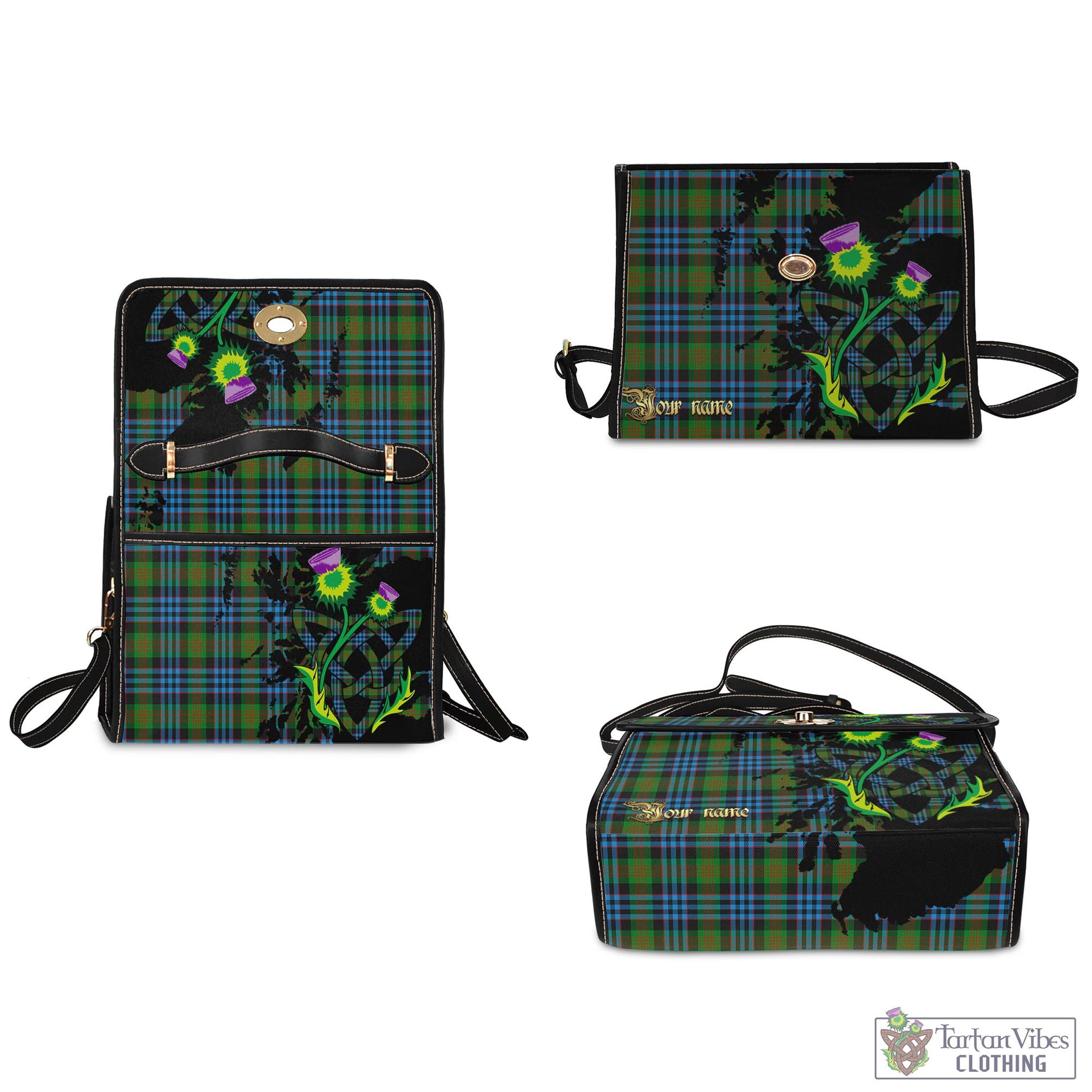 Tartan Vibes Clothing Newlands of Lauriston Tartan Waterproof Canvas Bag with Scotland Map and Thistle Celtic Accents