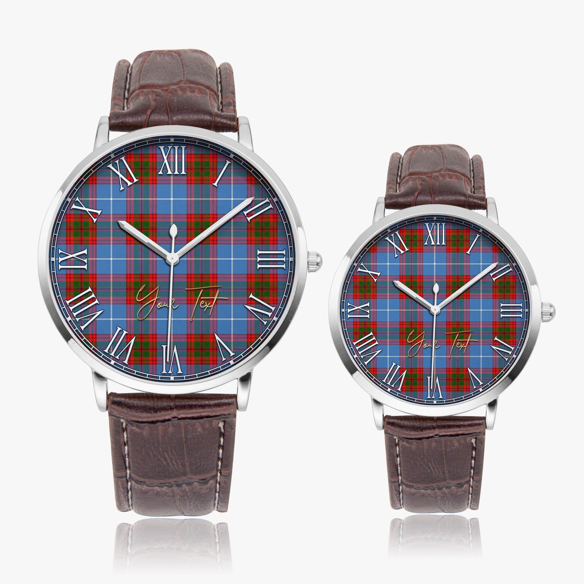 Newton Tartan Personalized Your Text Leather Trap Quartz Watch Ultra Thin Silver Case With Brown Leather Strap - Tartanvibesclothing