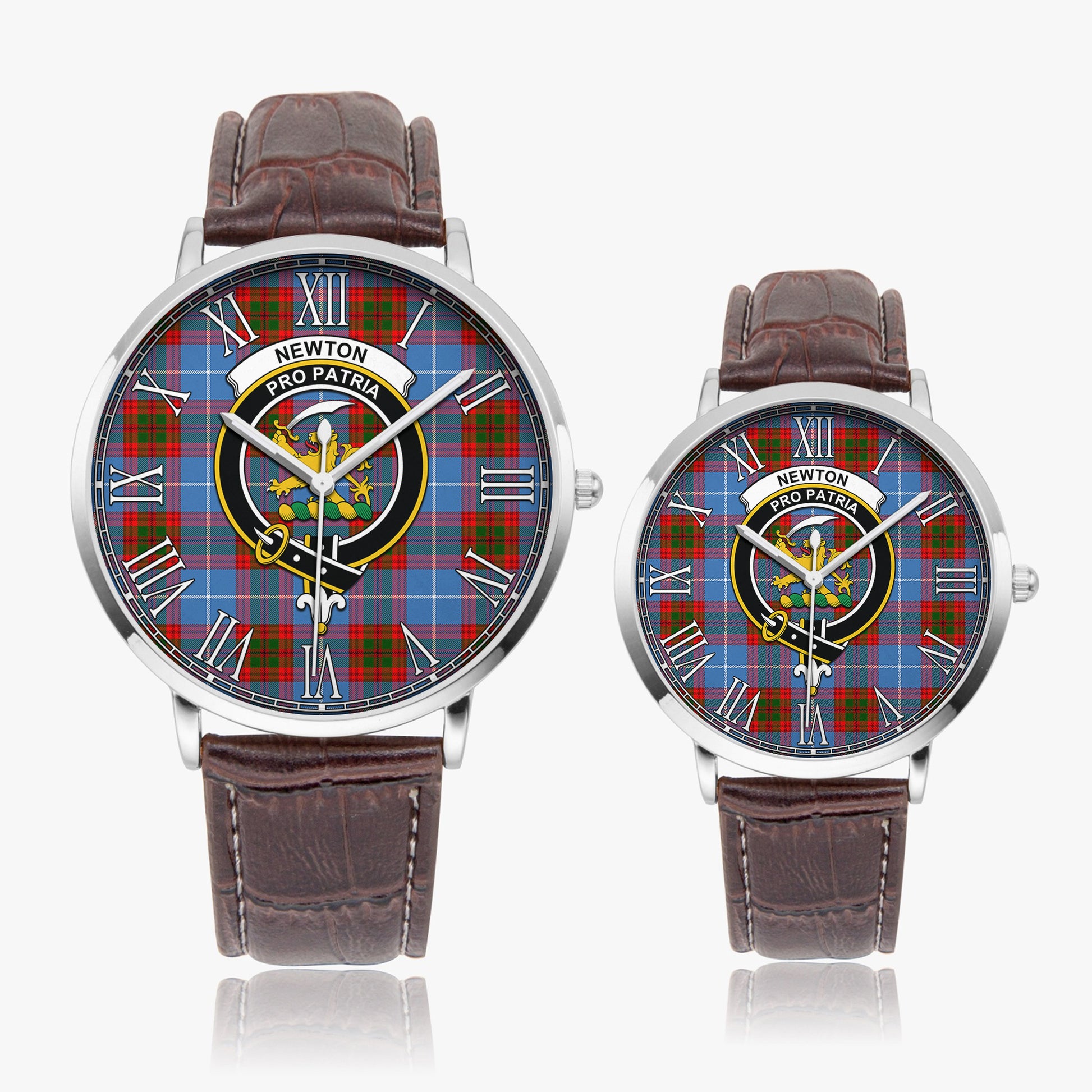 Newton Tartan Family Crest Leather Strap Quartz Watch - Tartanvibesclothing