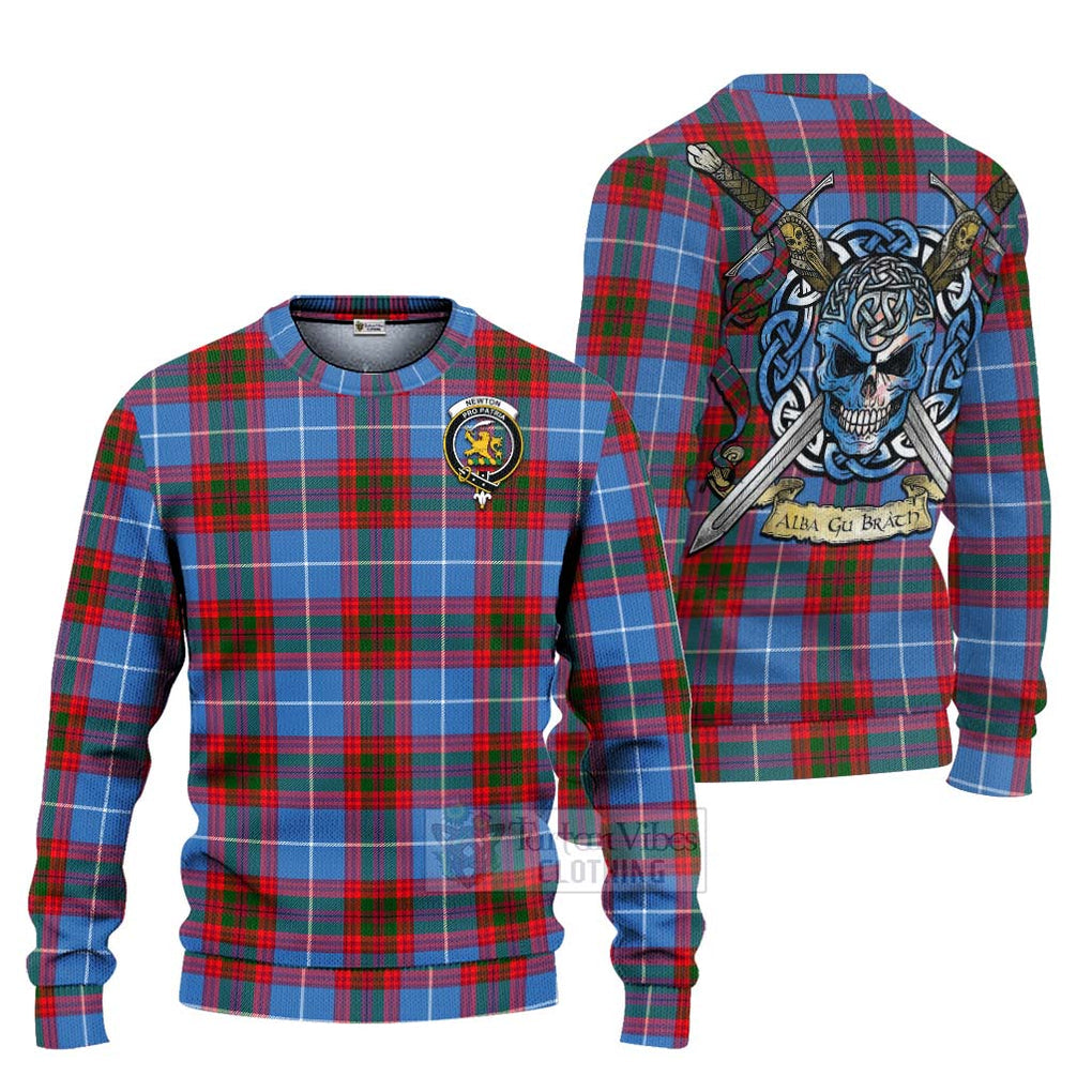 Tartan Vibes Clothing Newton Tartan Knitted Sweater with Family Crest Celtic Skull Style