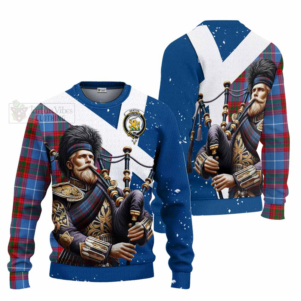 Tartan Vibes Clothing Newton Tartan Knitted Sweater with Family Crest Scottish Bagpiper Vibes