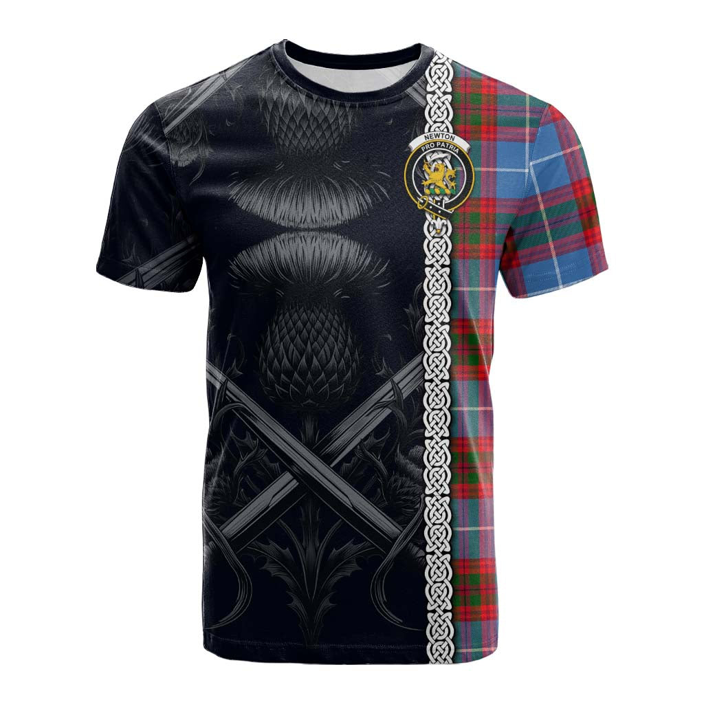 Tartan Vibes Clothing Newton Tartan Cotton T-shirt with Family Crest Cross Sword Thistle Celtic Vibes