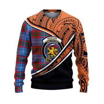 Newton Crest Tartan Knitted Sweater with Polynesian Vibes Style - Orange Version