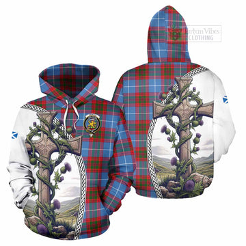 Newton Tartan Hoodie with Family Crest and St. Andrew's Cross Accented by Thistle Vines