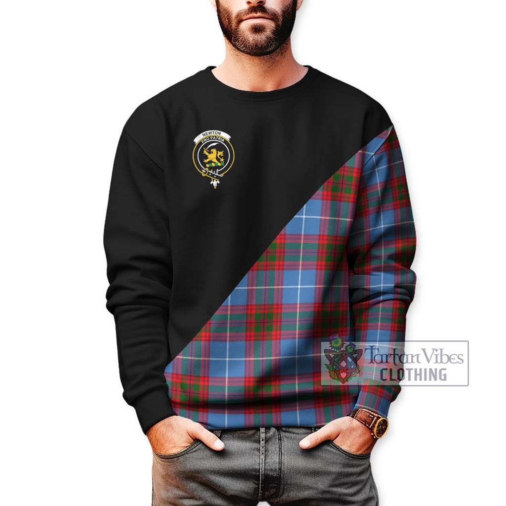 Newton Tartan Sweatshirt with Family Crest and Military Logo Style Unisex - Tartanvibesclothing Shop