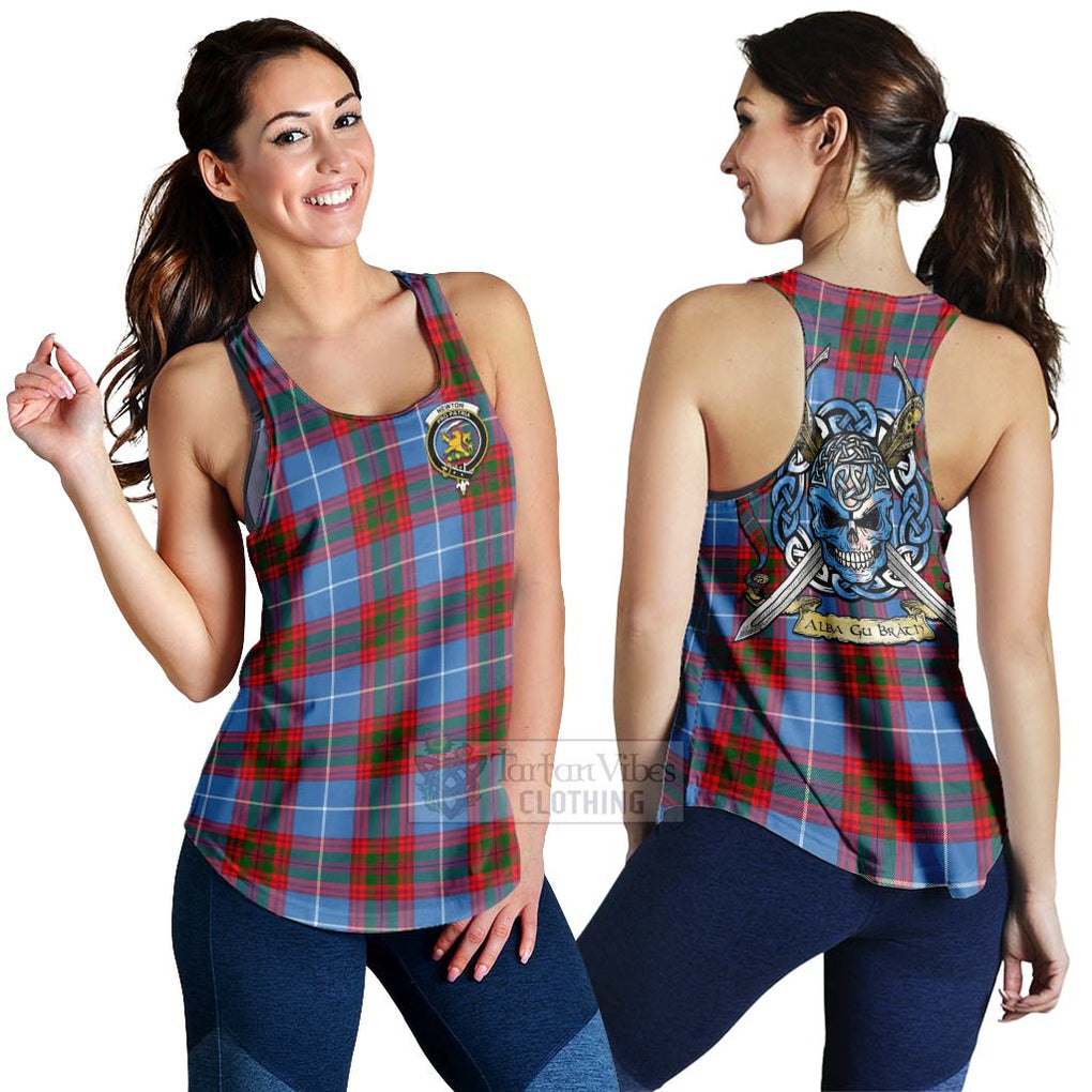 Tartan Vibes Clothing Newton Tartan Women's Racerback Tanks with Family Crest Celtic Skull Style