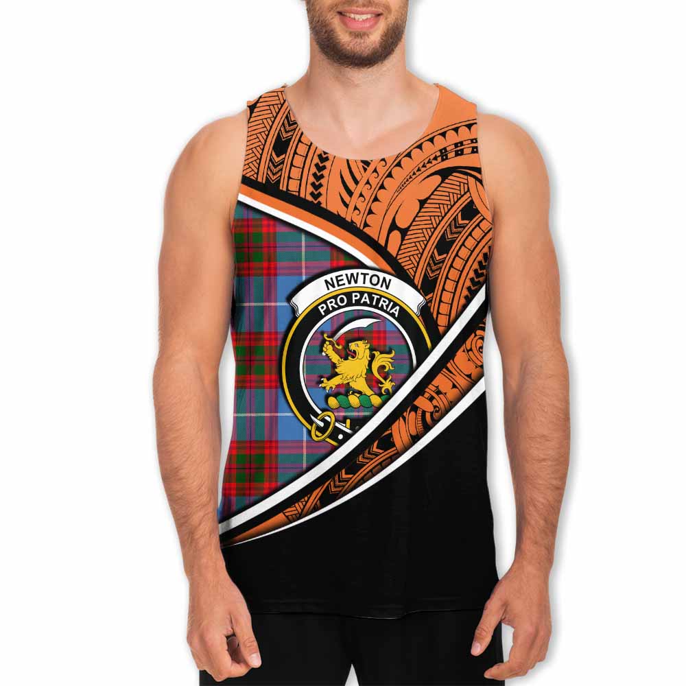 Tartan Vibes Clothing Newton Crest Tartan Men's Tank Top with Maori Tattoo Style - Orange Version