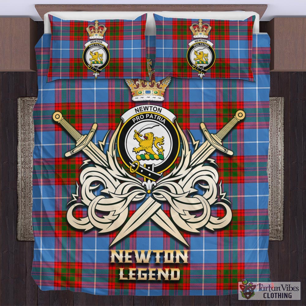 Tartan Vibes Clothing Newton Tartan Bedding Set with Clan Crest and the Golden Sword of Courageous Legacy