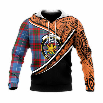 Newton Crest Tartan Knitted Hoodie with Polynesian Vibes Style - Orange Version