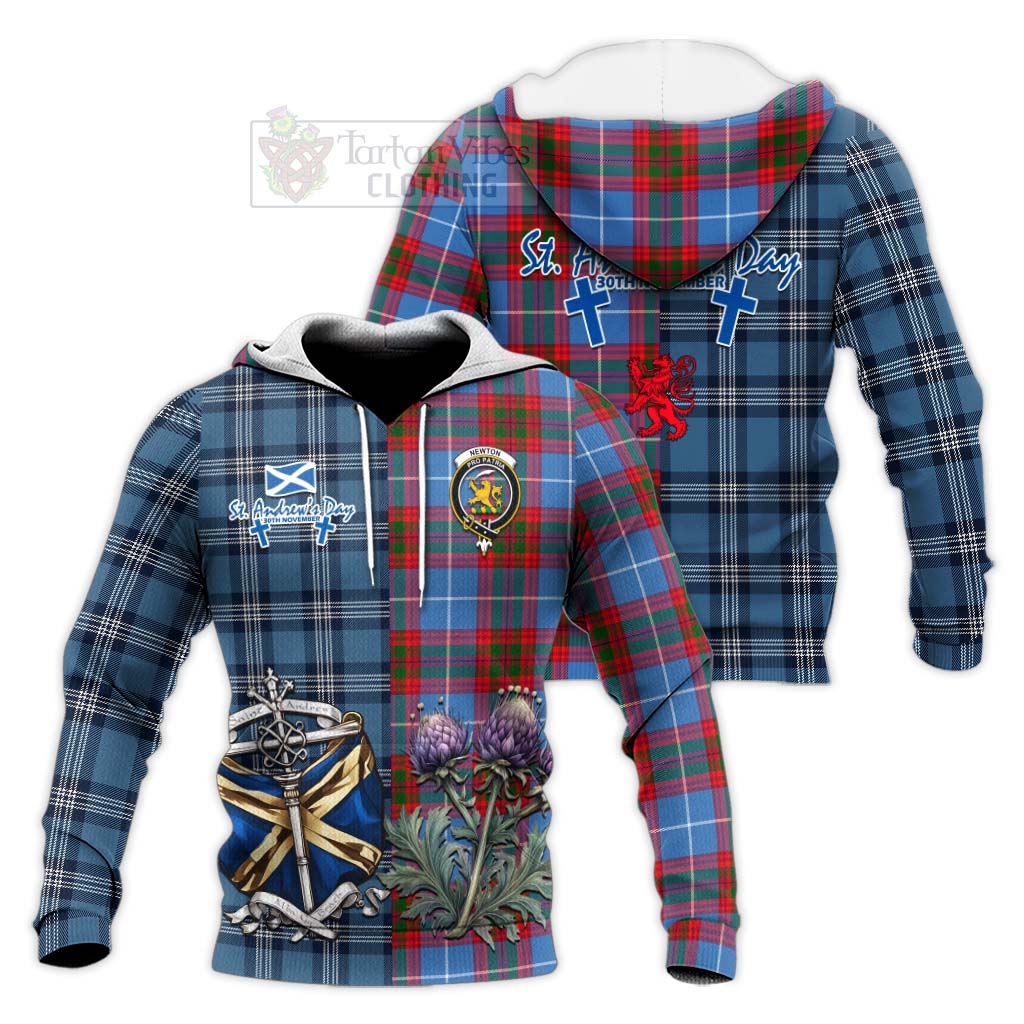 Tartan Vibes Clothing Newton Tartan Knitted Hoodie Happy St. Andrew's Day Half Tartan Style