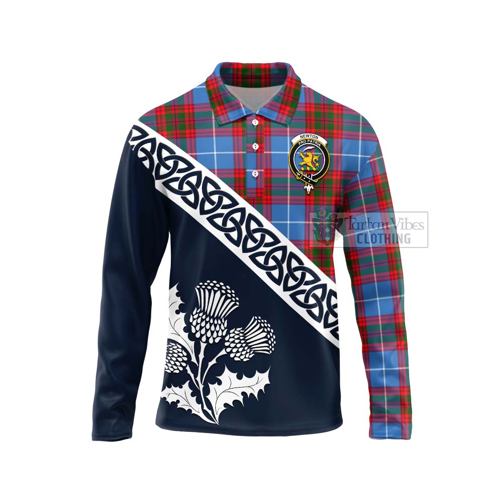 Tartan Vibes Clothing Newton Tartan Long Sleeve Polo Shirt Featuring Thistle and Scotland Map