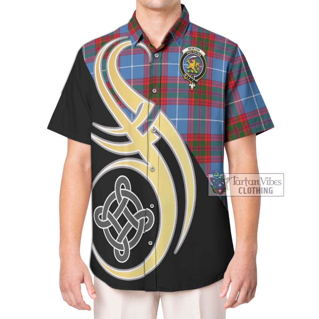 Newton Tartan Short Sleeve Button Shirt with Family Crest and Celtic Symbol Style Kid - Tartan Vibes Clothing