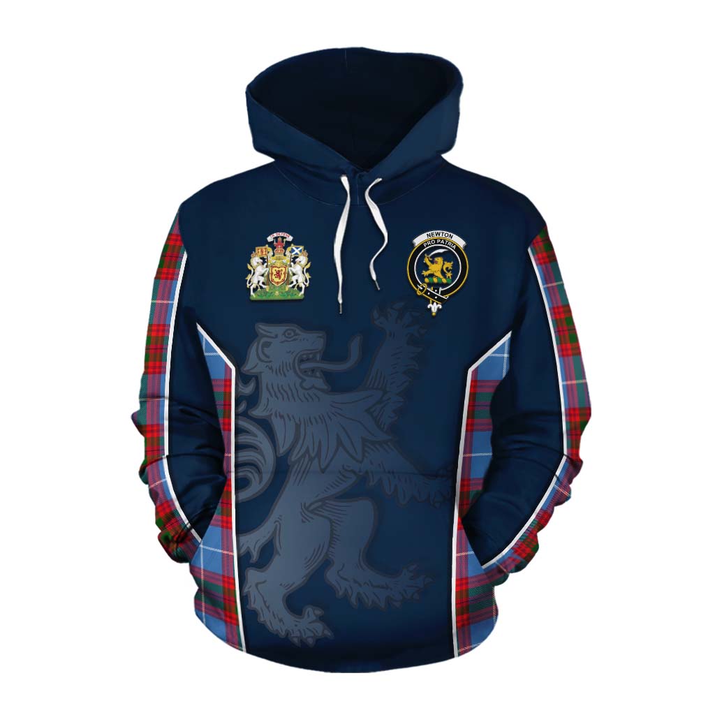 Tartan Vibes Clothing Newton Tartan Cotton Hoodie with Family Crest and Lion Rampant Vibes Sport Style